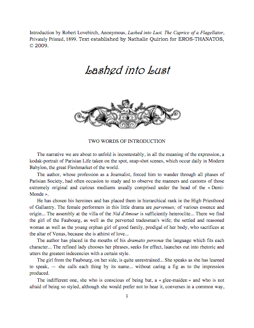 Lashed into Lust. The Caprice of a Flagellator